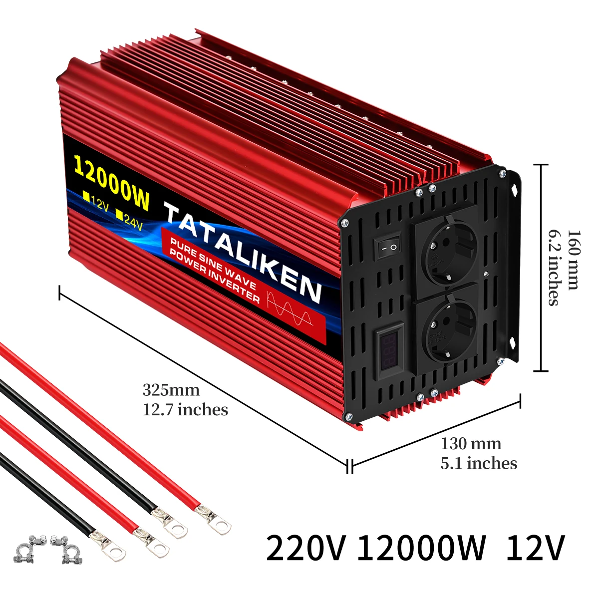 8000W/12000W Pure Sine Wave Inverter DC 12V/24V to AC 220V 50hz Power Inverter Charger Converter Adapter EU Socket
