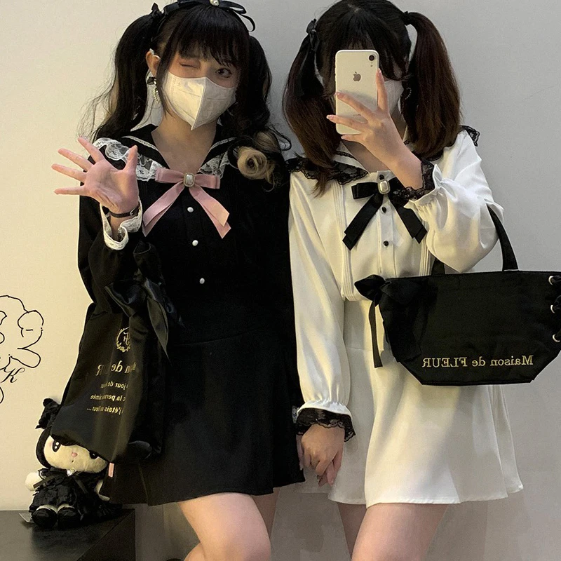 Kawaii Women Shirts Lolita Y2K Cute Japanese Style Blouse Elegant Long Sleeve Sweet Tops Casual Office Ladies Aesthetic Shirt