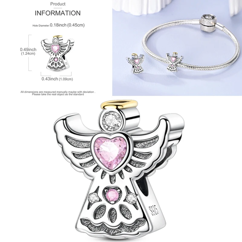 925 Sterling Silber Christlicher Engel-Kreuz-Charm-Perlen Schutzengel-Flügel Herz Glaube DIY Armband Halskette Geschenk für Frauen – Detail 26