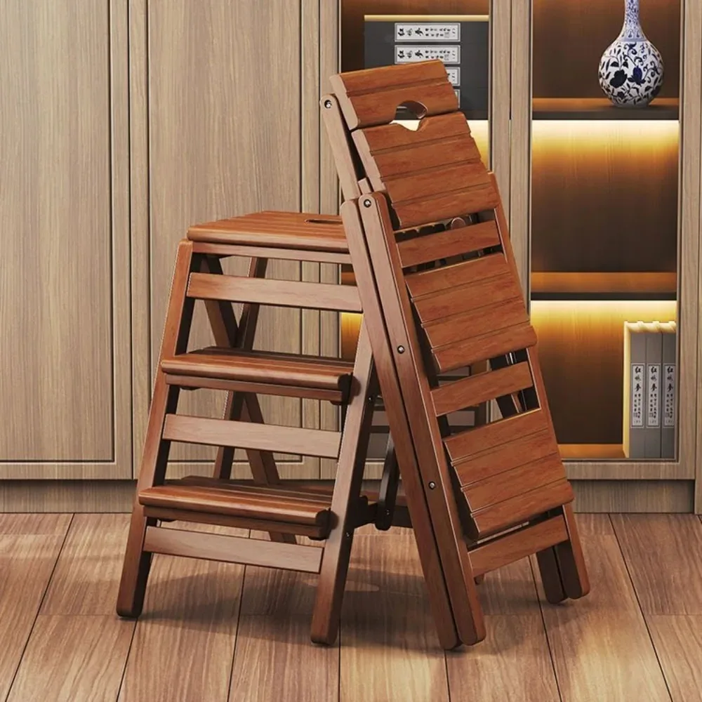 Foldable Ladder Chair Solid Wood Ladder Stool Household Installation-free Climbing Pedal Multi-functional Climbing Step Stool