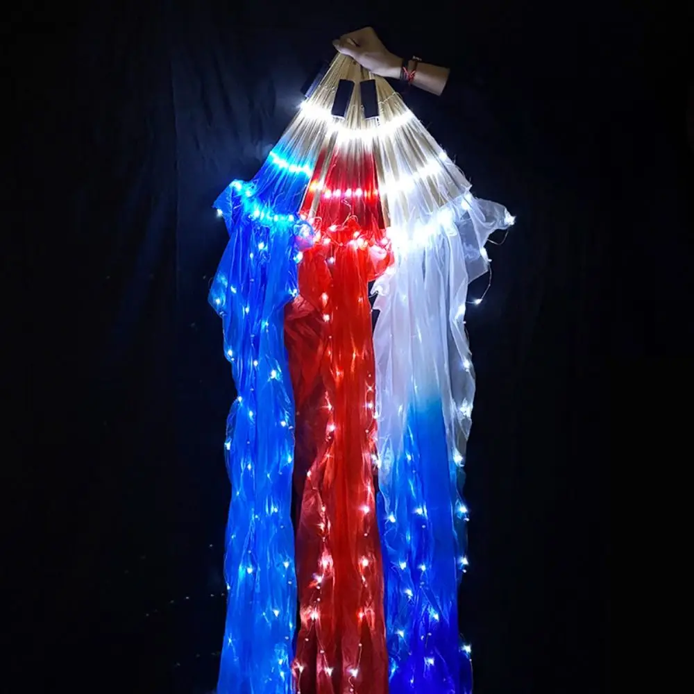 التدرج اللون LED مروحة الرقص الكلاسيكية 1.5 متر الأداء الدعائم الرقص الشرقي مروحة طويلة تقليد رايون راقصة ممارسة المشجعين الحرير #2