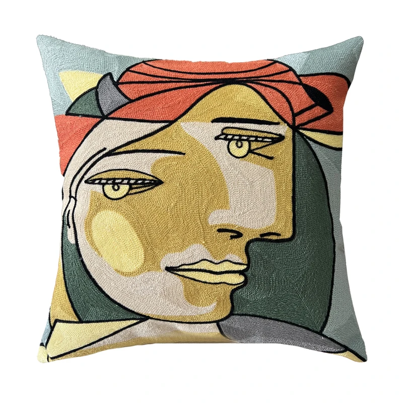 

Picasso Art Cushion Cover Full Embroidered Cotton Pillow Covers Decorative Bed Sofa Living Room Home Decor Cartoon Pillowcase