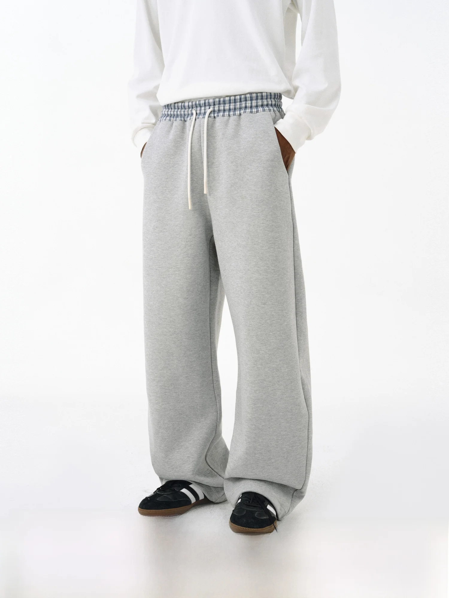 

FPA ey Plaid Casual Wide Leg Pants Autumn Winter Loose Fit Youthful Sle Air Layer Splicing Knife Trousers