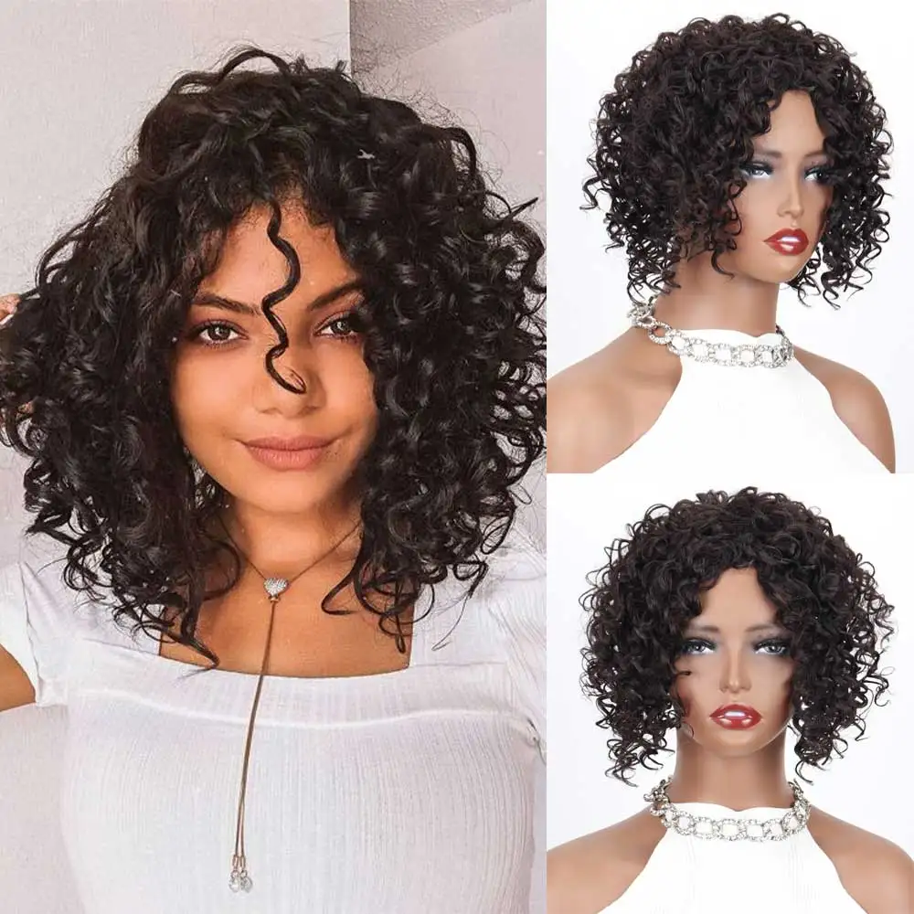 

Synthetic Kinky Curly Afro Blonde Wig hair toppers Grey Black Mixed Color 7inch Dark Blonde Hair Wigs for Women Party and Daily