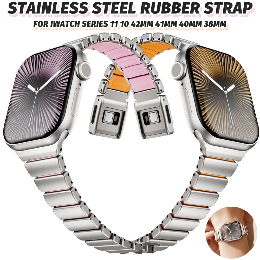 

Stainless Steel Strap for Apple Watch Series 11 10 42mm 9 8 7 6 5 4 Se3 Se2 40mm 41mm 38mm Women Rubber Band for Iwatch Bracelet