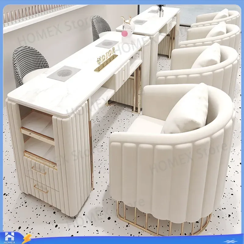 Manicure Table and Chair Set with Built in Vacuum Cleaner Nail Salon Furniture Beauty Station Desk Sofa Combo for Nail Tech