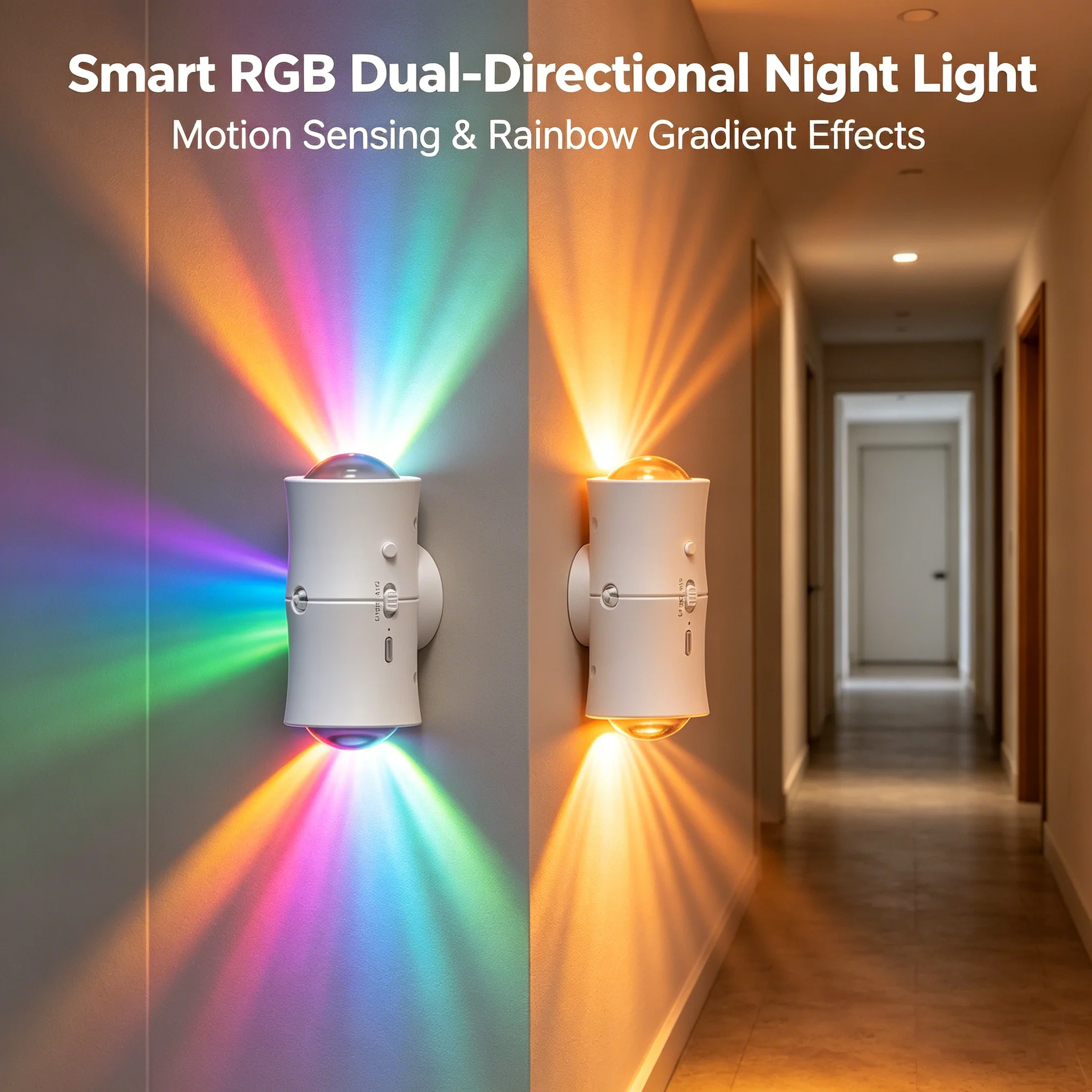Luz LED nocturna con Sensor de movimiento inteligente, luz de pared magnética RGB con batería recargable por USB para decoración de interiores y dormitorios, 1/2 unidad