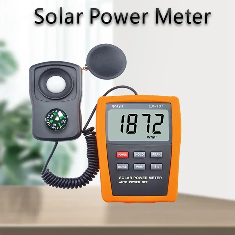 Vici LX107 Solar Power Meter Optical Solar Research Glass Light Intensity Data Peak Hold BTU Light Radiation Tester Compass