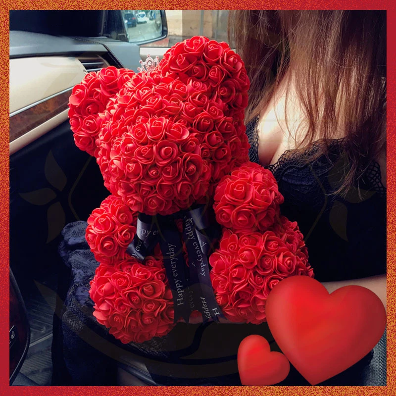 Wedding Decoration Rose Bear Artificial Flower With Box and Light Rose Teddy Bear For Women Valentines Girlfriend Birthday Gifts