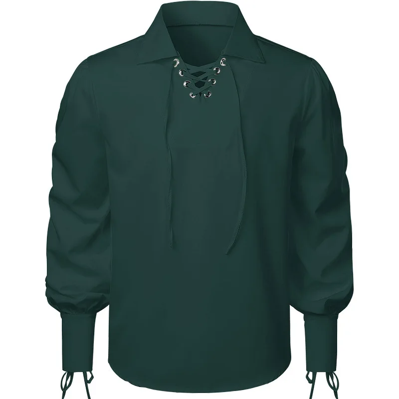 Viking Renaissance Style Lace-Up Shirt — Suitable for Mercenaries, Halloween, and Scottish Men's Attire view 3