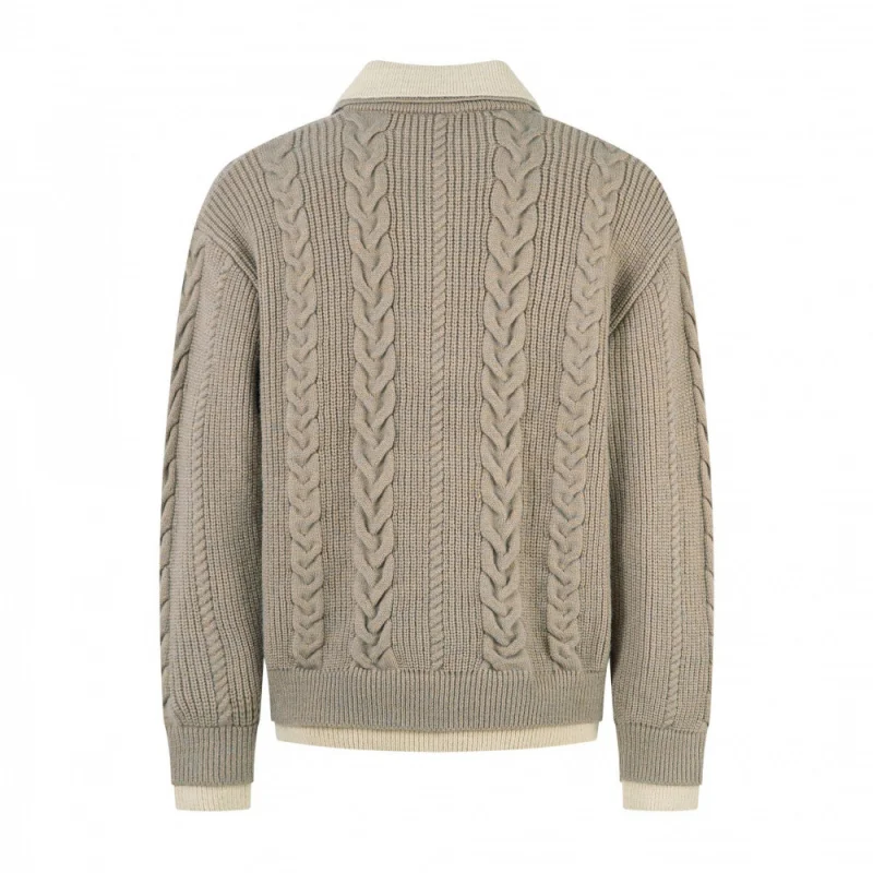 Men'S Black Polo Collar Sweater, 2025 Autumn New Cable Knit Button-Down Knitted Fall Fashion Trend Office Wear Warm Knit Top