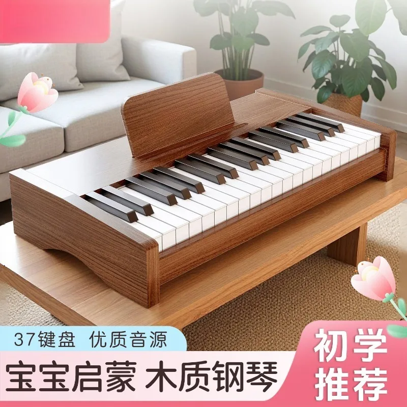 37-Key Wood Mini Electronic Piano, Children Beginner Musical Instrument Toy for Toddler Music Enlightenment