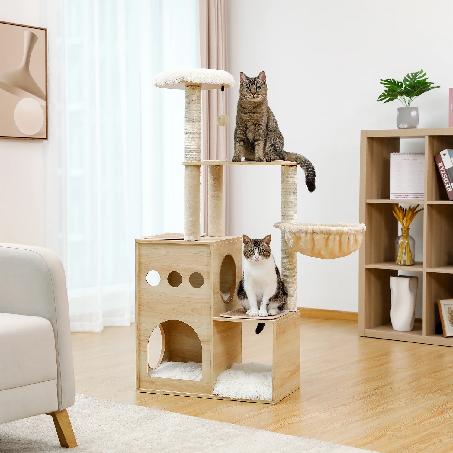 Mordern Cat Tree  Tower For Indoor Cats With Thick Sisal Scratching Posts Multi- Level Cat Condo Large Perch & Hammock