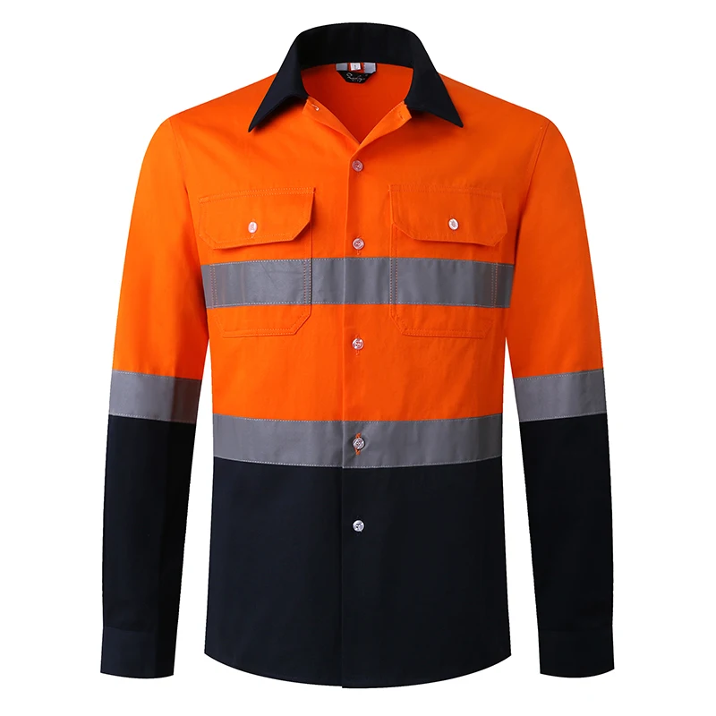 Hi Vis Reflective Shirt Men Hi Viz Reflective Polo Long Sleeve with Pockets Customer Logo and Text