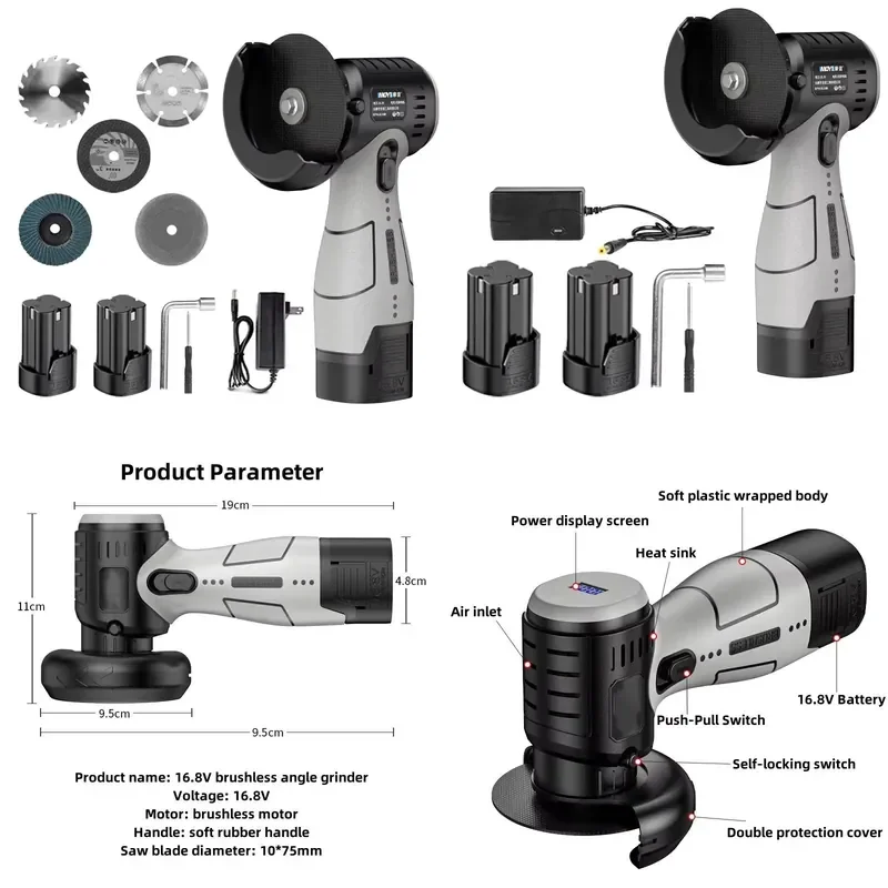 16.8V Brushless Angle Grinder Set Multi-Function Mini Home Use Lithium Battery Cutting Machine Set