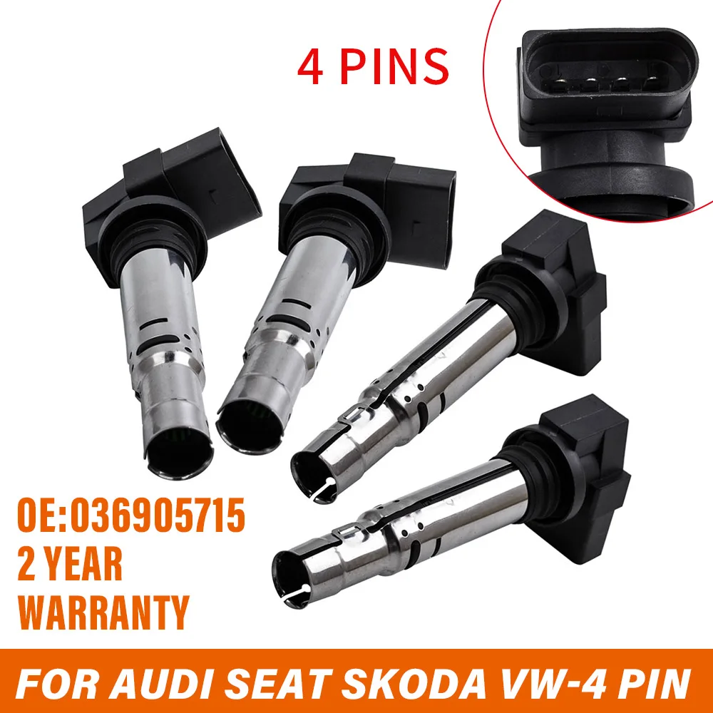 4x Ignition Coil for Audi A1 A3 Skoda Fabia Octavia VW Polo Jetta Golf 1.4 1.6L 036905100A 036905100B