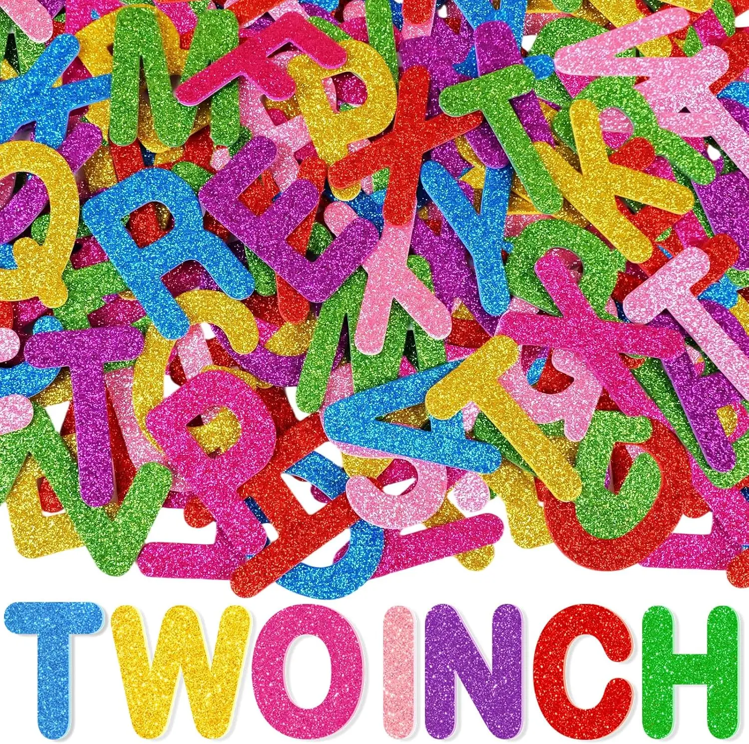 196Pcs 2 Inch Colorful Glitter Foam Letter Stickers, 3D EVA Self‑Adhesive Alphabet Stickers for Bulletin Board,Classroom