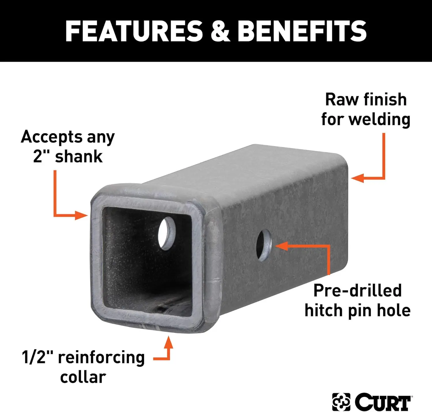 49060 2-Inch x 6-Inch Weld-On Raw Steel Trailer Hitch Receiver Tube, 1 Count (Pack of 1)