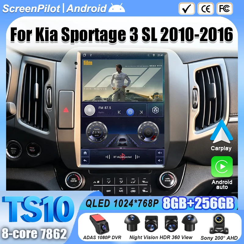9.7 Inch Android 16 For Kia Sportage 3 SL 2010-2016 Car Radio Stereo Head Unit Multimedia Video Player GPS Navigation RDS 8 Core