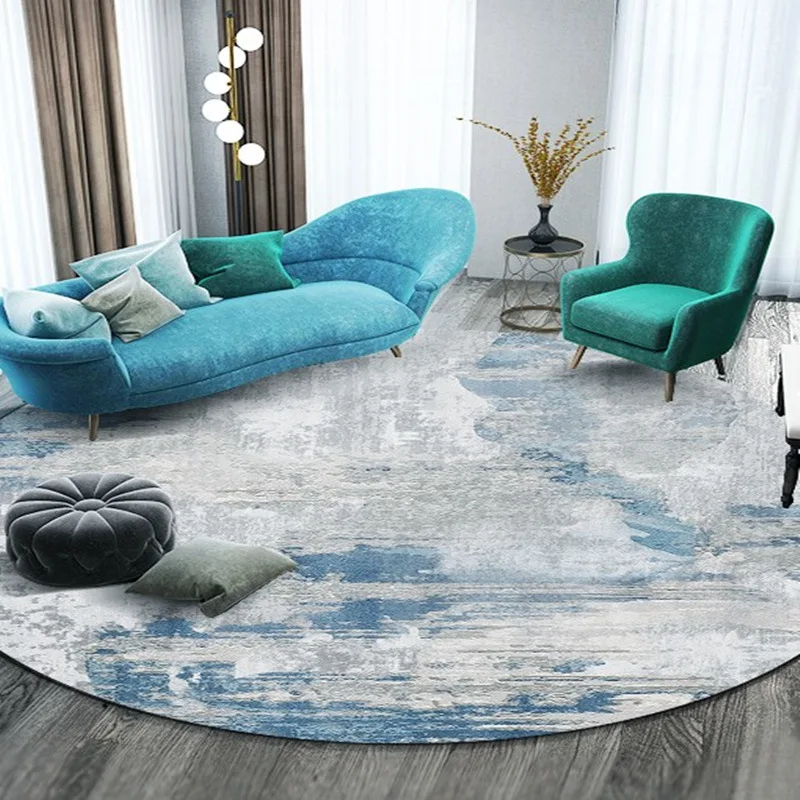 Simple Modern Round Carpet Living Room Decoration Sofa Table Mat Room Art Blue Abstract Round Rug for Home Bedroom Nordic Rugs