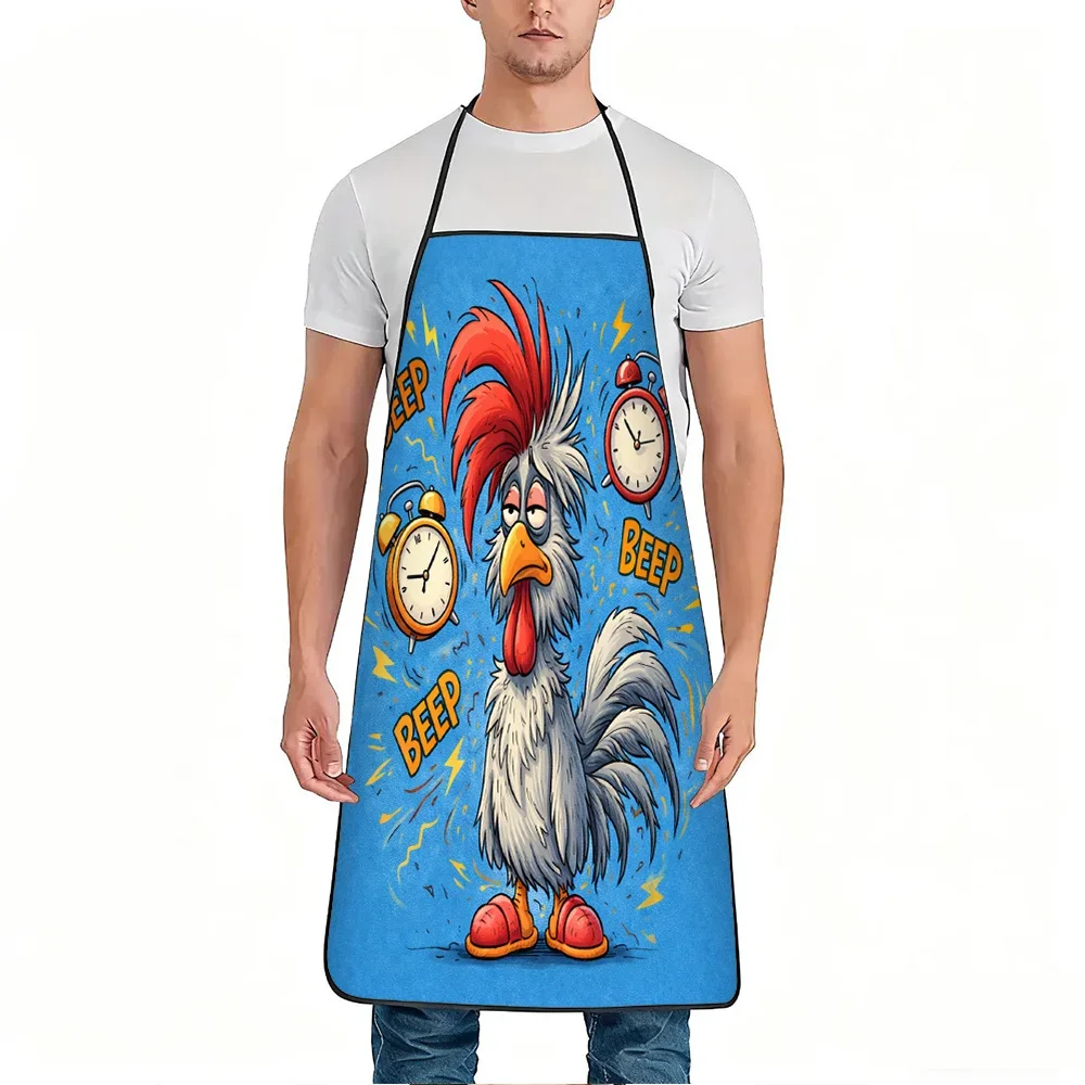Funny Sleepy Rooster Alarm Clock Print Apron, Wear-Resistant & Stain-Resistant, Chef Baking & Cleaning Work Apron