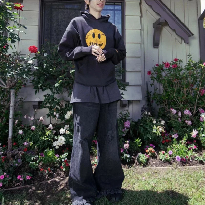 

DREW HOUSE Distressed Wash Fleece-Lined Hoodie Unisex Vintage Crackle-Washed Oversized Streetwear Hoodie