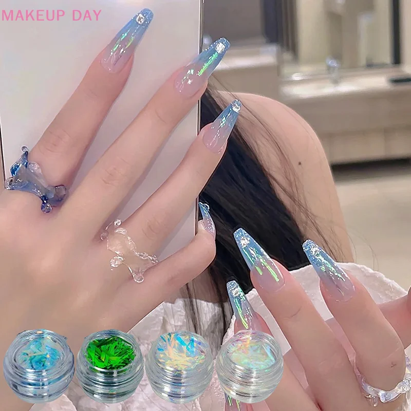 1Box Irregular Holographic Broken Glass Paper Aurora Nail Foil Decal Gradient Laser Flakes Sticker DIY Accessories Manicure Deco