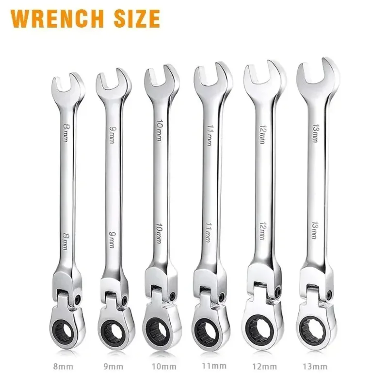 8mm-13mm Flexible Pivoting Head Ratchet Combination Wrench - Metric Hand Tool for Auto Repair & Home Garage Use