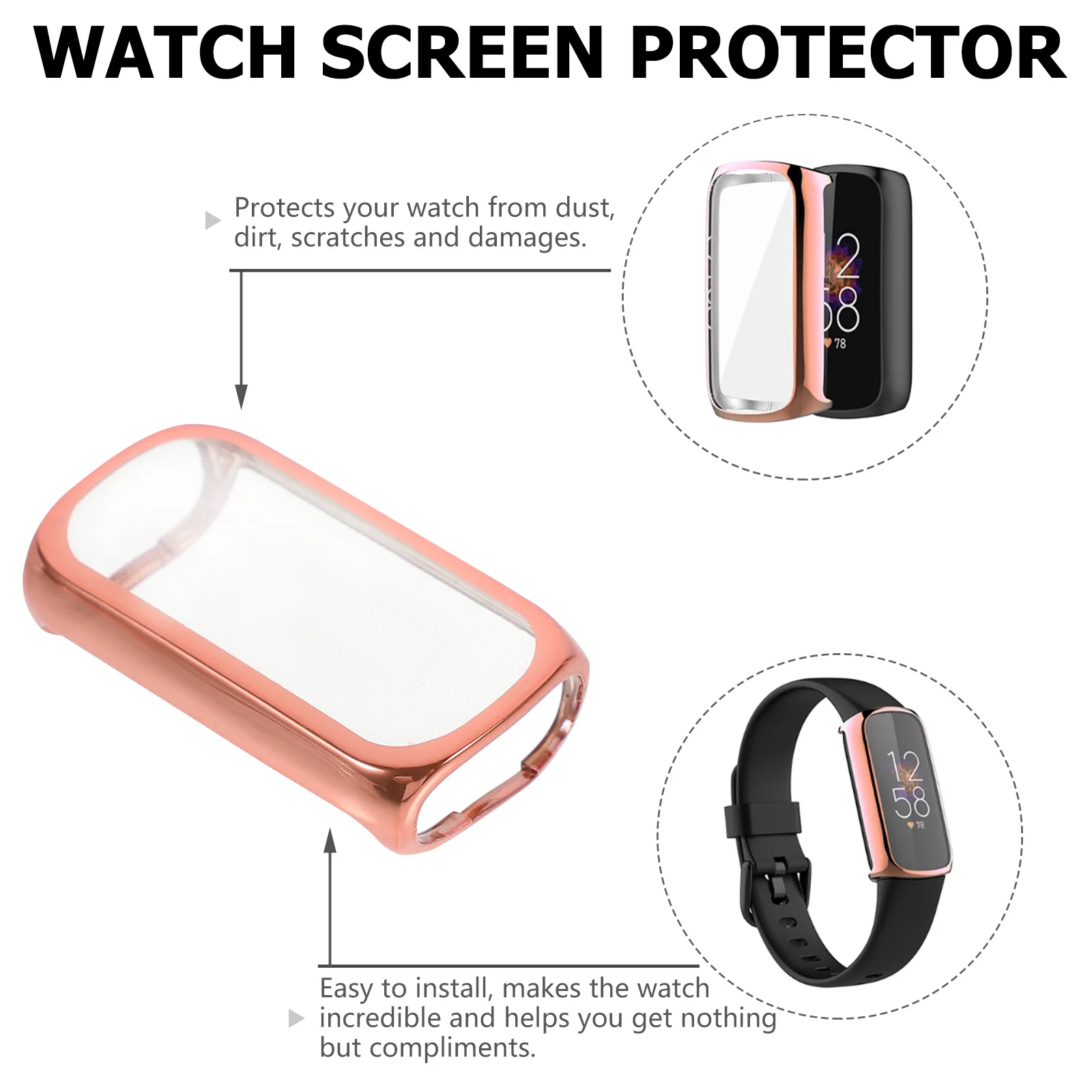 

2Pcs Watch Protector Case Tpu Full Coverage Shockproof Bumper Shell Protective Cover Accessories Compatible with Fitbit Luxe