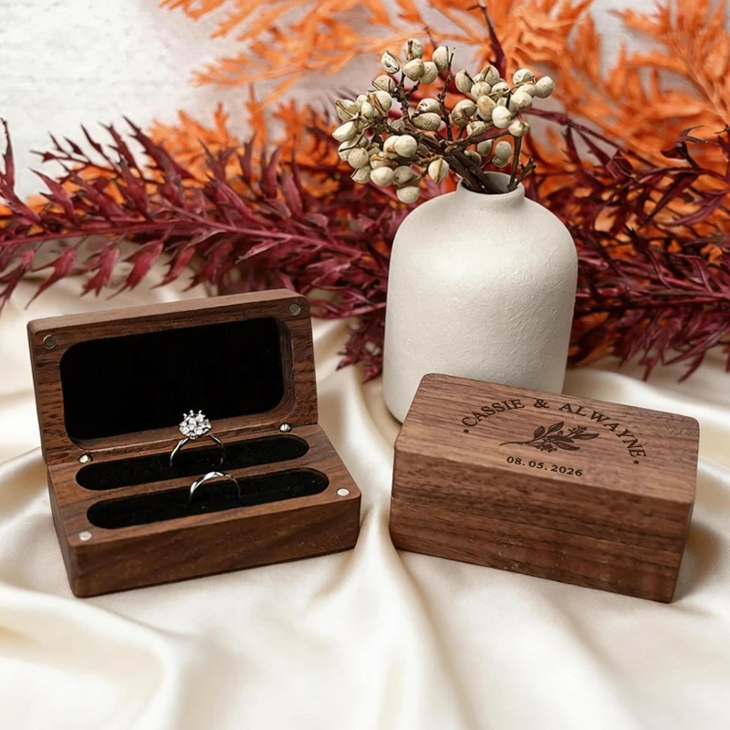 

Personalized Wooden Wedding Ring Box, Engagement Ring Box, Laser Engraving Custom Ring Storage Box for Her Birthday Gift