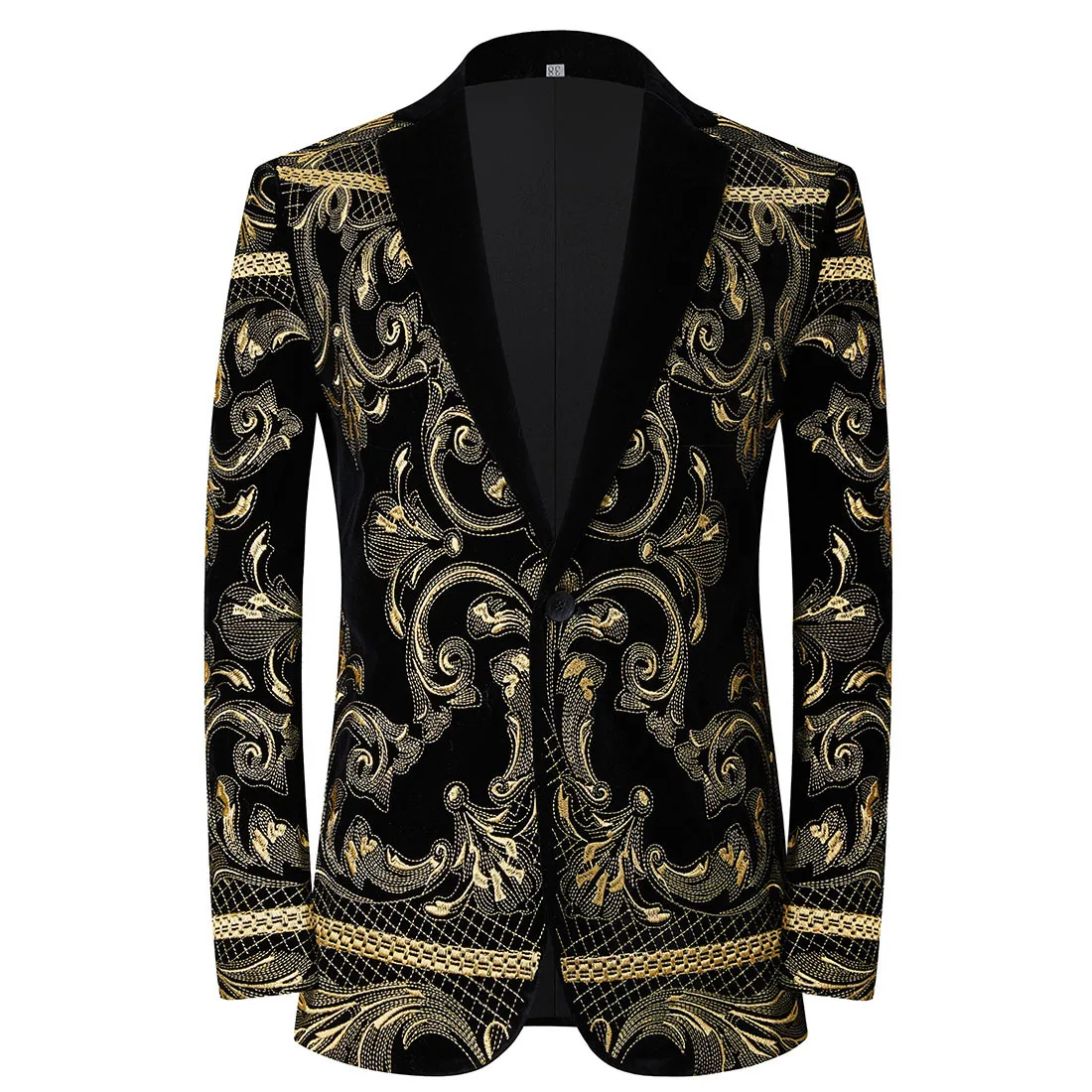 

Stylish Vintage Court Prince Black Velvet Gold Embroidery Suits Blazers Mens Wedding Blazer Suit Jacket Men Stage Singer Costume