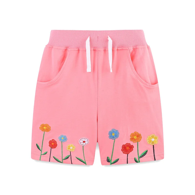 

Jumping Meters Floral Embroidery Children's Shorts For Girls Flowers Applique Kids Trousers Pants Baby Clothes