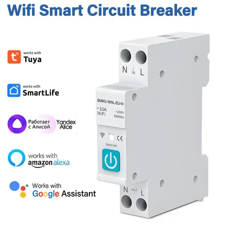 Tuya WIFI Smart Circuit Breaker 1P 10/16/25/32/40/63A DIN Rail With Metering Work With Smart Life Alexa Google Home Alice