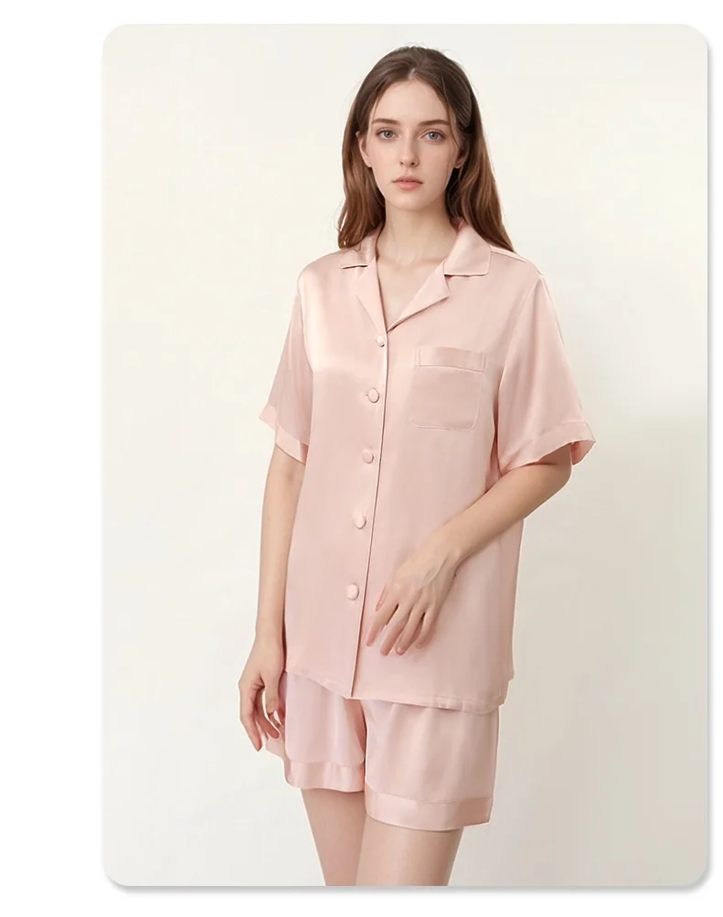 

2025 Summer New Cross-border Silk Pajamas for Women - 100% Mulberry Silk Short-sleeve and Short-pants Loungewear Set that can be