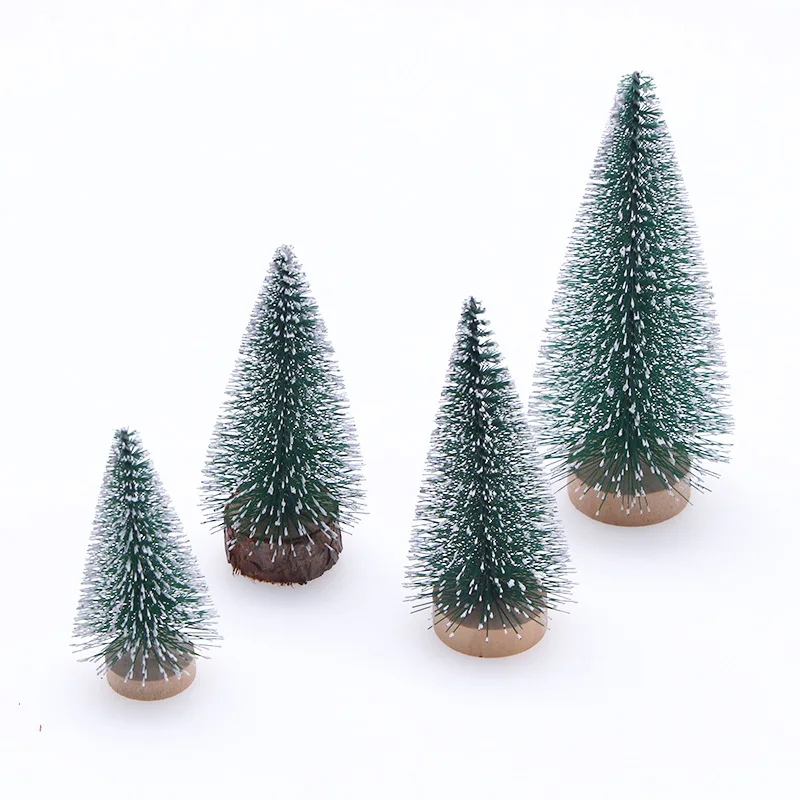 Miniature Christmas Tree with Snowy Pine Needles, Desktop Display, Simulated Bark Base