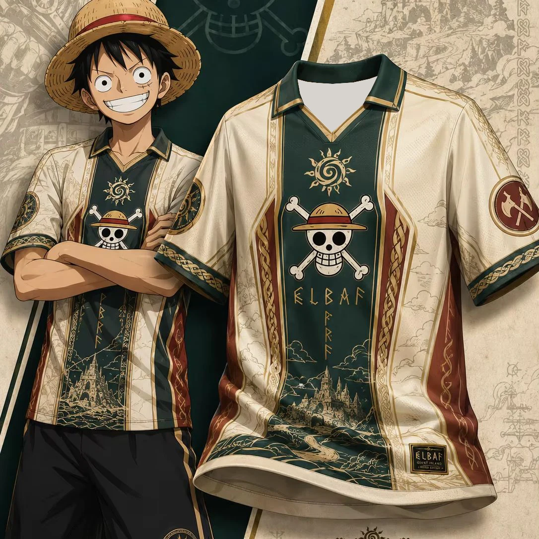 2026 New Anime Breathable Jersey Skeleton Pirate Logo Personalized Luffy Viking Style Casual Sports 3D Printed Top Family Outfit