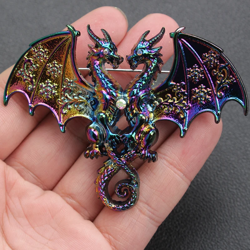Fashion Double Head Dragon Brooch Women Men Party Wedding Flying Animal Brooches Pins Jewelry