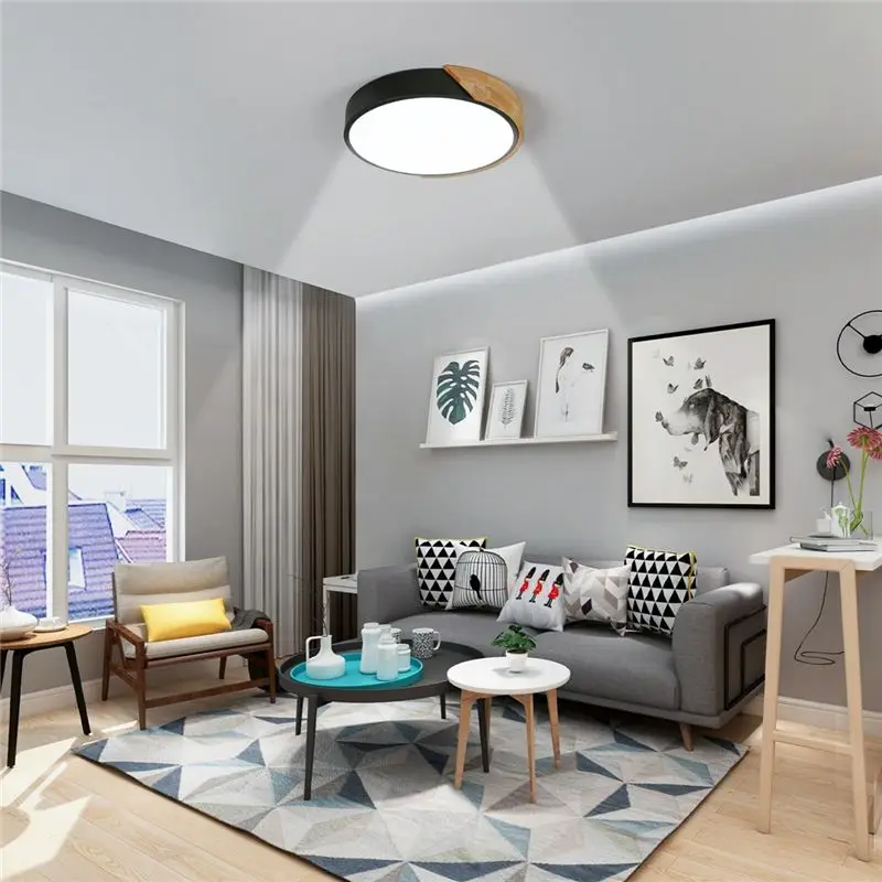A36T-Round Wooden Indoor LED Ceiling Light 24W, White Light 6500K, 2400LM For Living Room For Bathroom