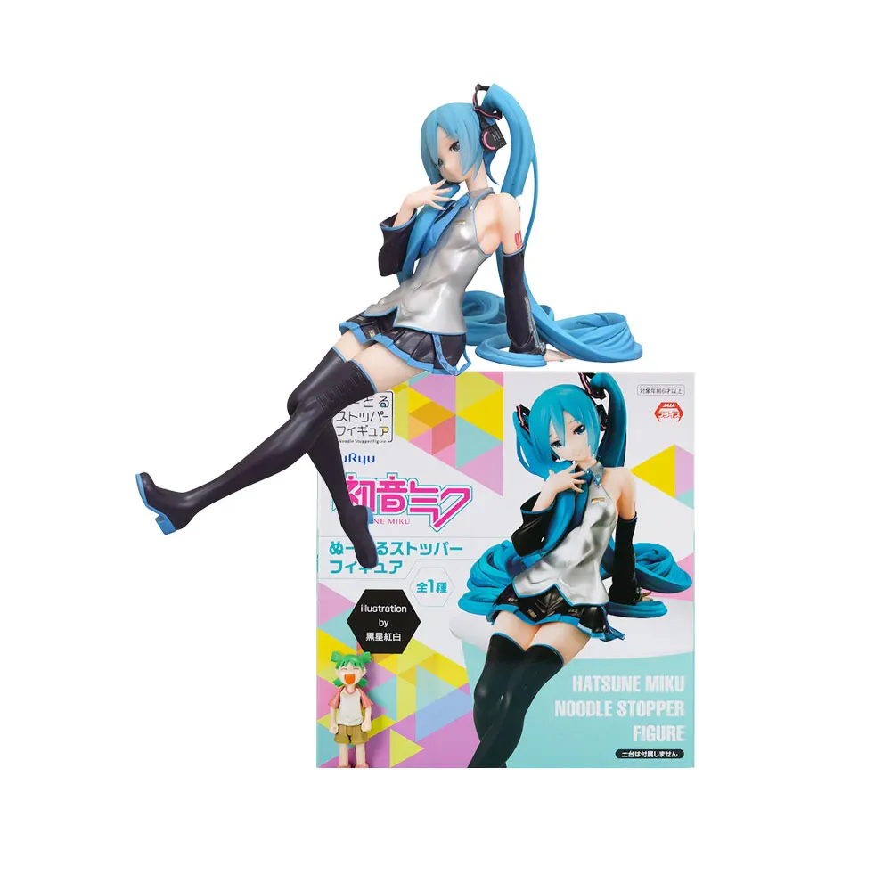 14CM Anime Hatsune Miku Black Star Red White Figure Sitting Position Pressing Instant Noodles Anime Model Toy Gift Collect PVC