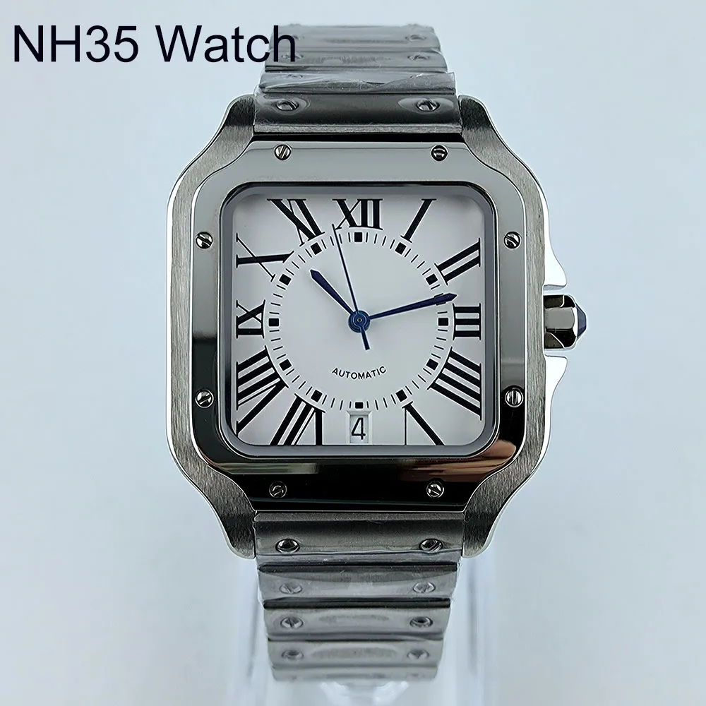 NEW NH35 Watch Square Dial custom logo Roma Dial Watch Case Folding Buckle Square Case fit NH35 movement Watch accessories