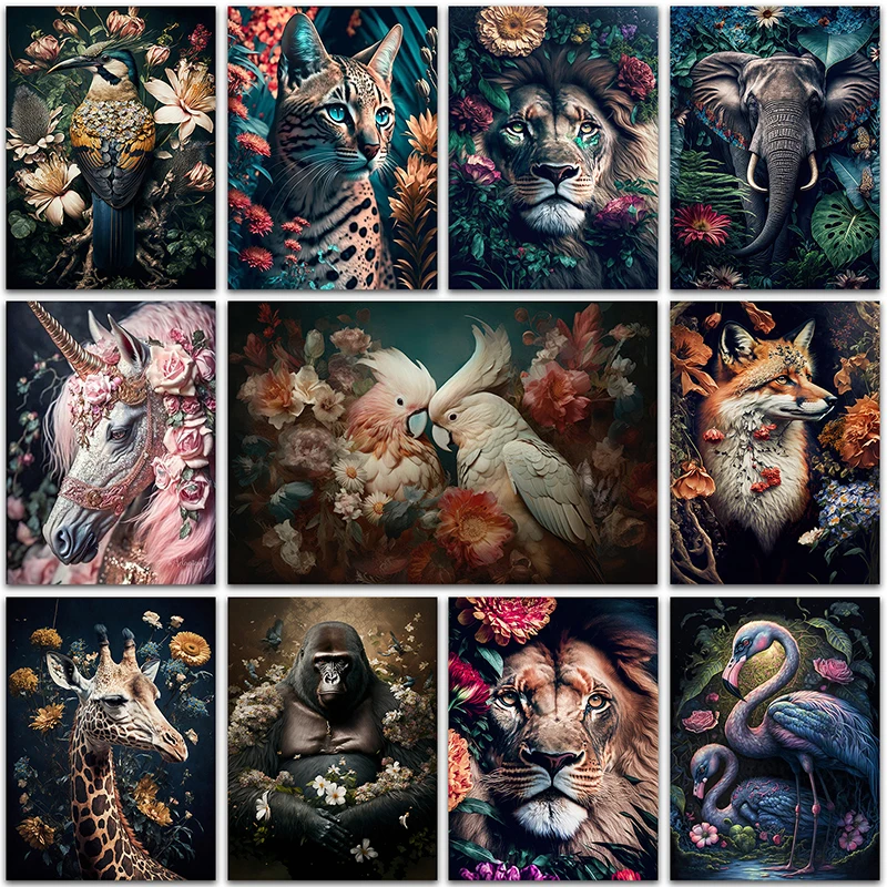 

5D алмазная живопись, цветок, животные, Лев, лиса, фламинго, искусственная квадратная и круглая Алмазная мозаика, вышивка крестиком