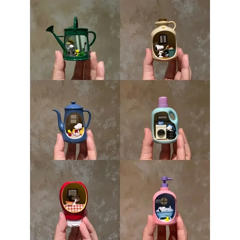 سنوبي الحياة في زجاجة صندوق أعمى اللعب مشهد مصغر لطيف سنوبي أنيمي نموذج لجسم ألعاب الدمى جمع الحلي هدايا الاطفال