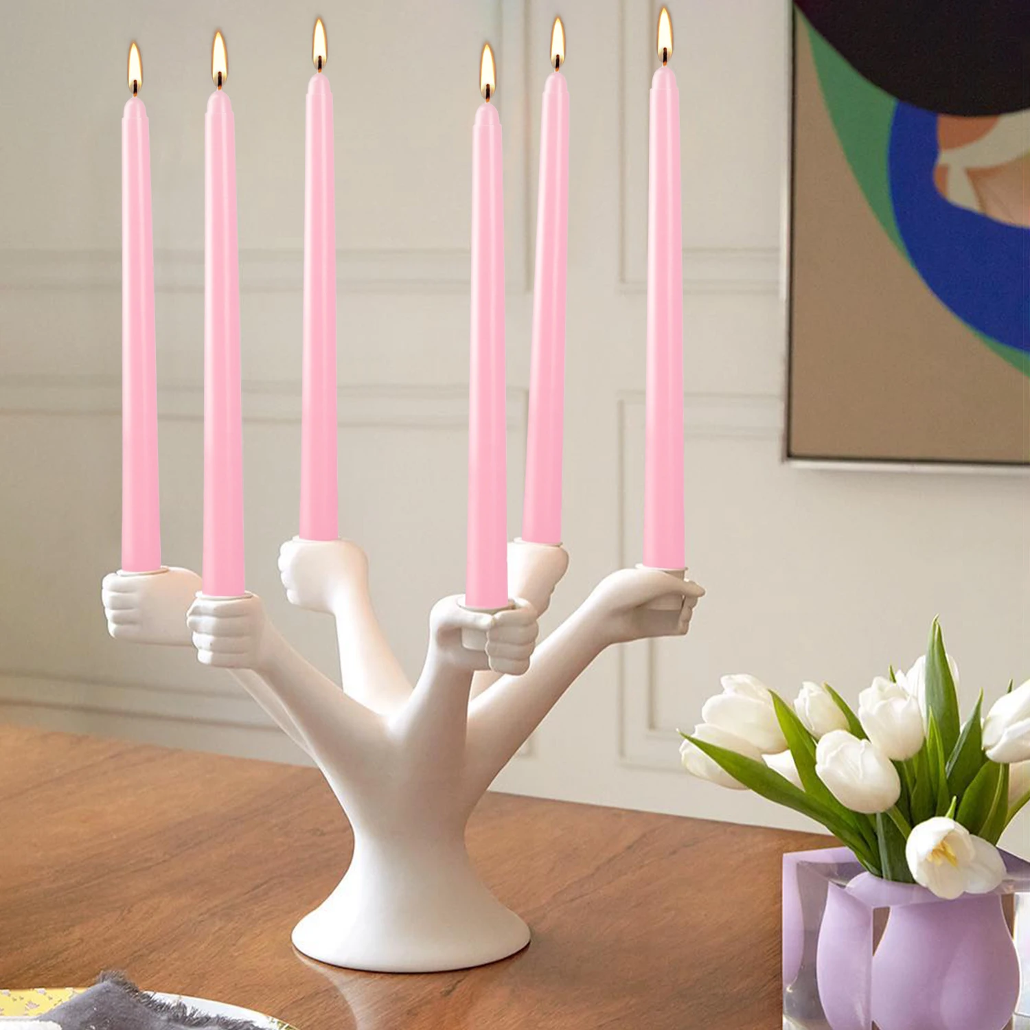 14-10-inch pink tapered candles, drip free, non-smoking, home dinner candles, hand poured, premium quality