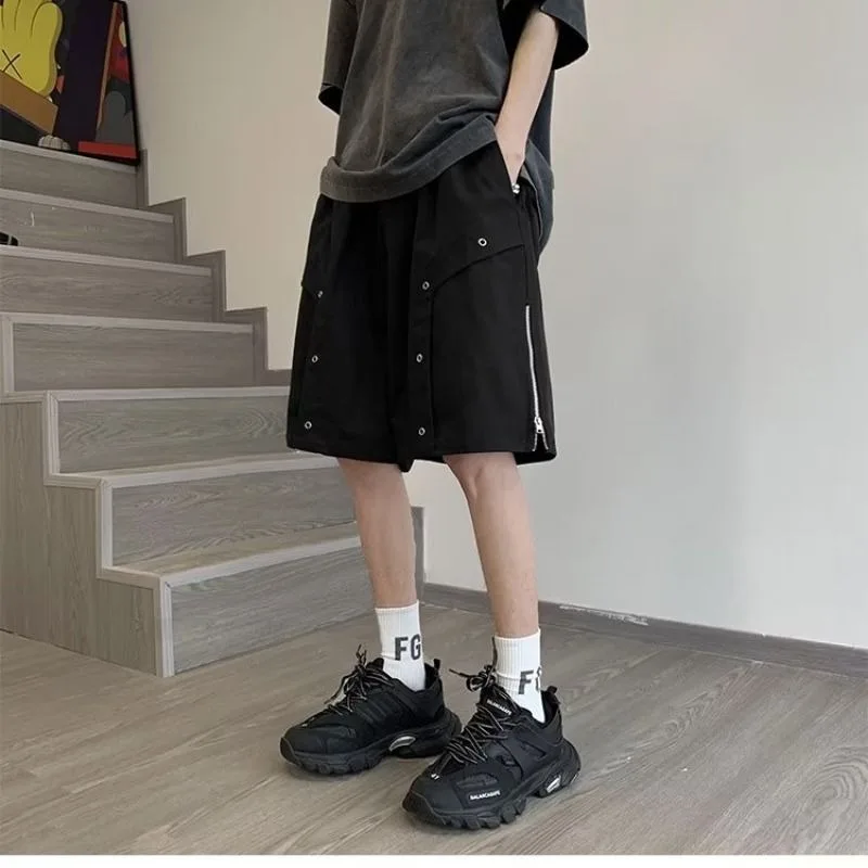 Pantaloncini Cargo retrò americani da uomo estate nuova cerniera con coulisse tinta unita pantaloni al ginocchio versatili pantaloncini High Street