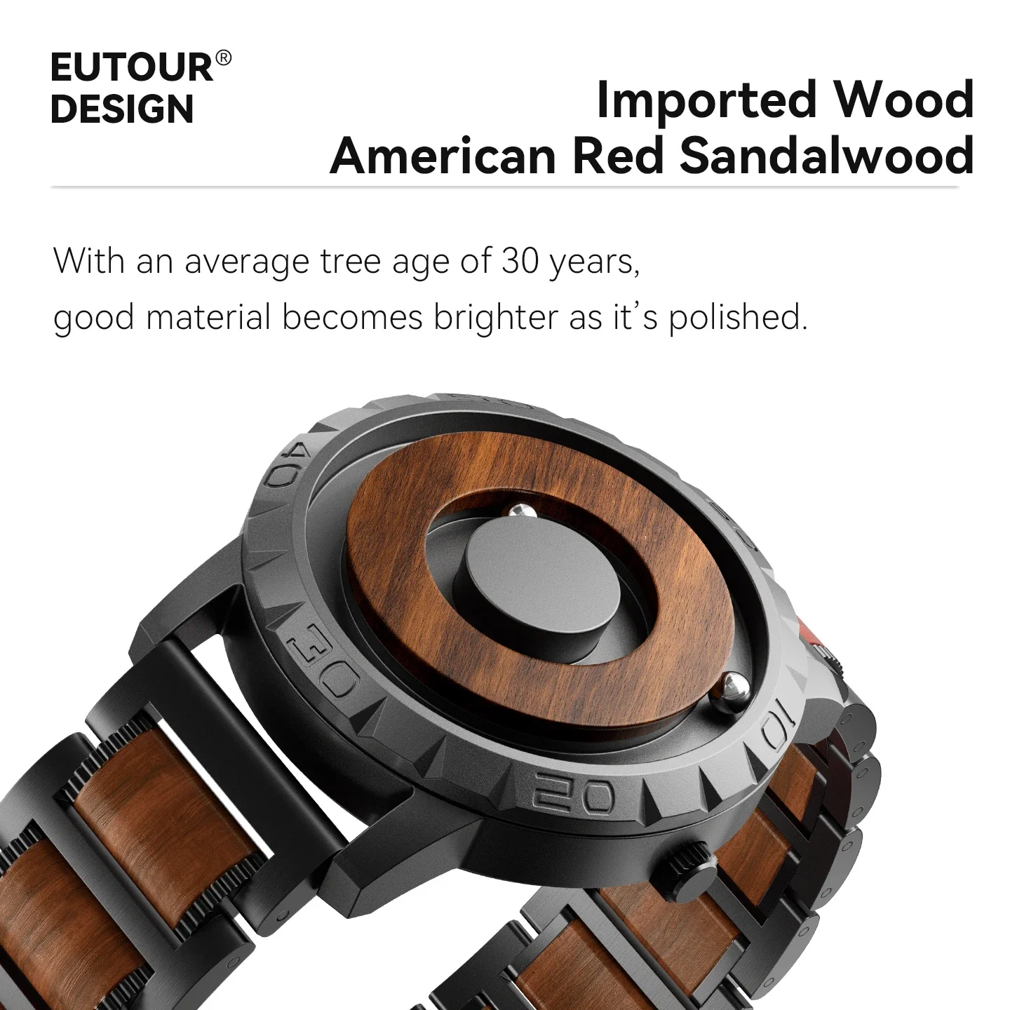 EUTOUR-Men\'s Solid Wood Magnetic Watch Luxury Sports Quartz Waterproof Watch Original Fashion Business Casual Watch