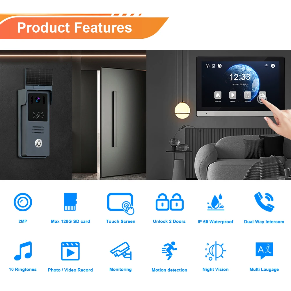 2.4GHz WiFi Free Wireless Video Intercom System 7 Inch Independent Network Easy Setup Home Security