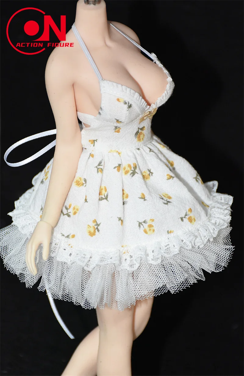 1/6 Vrouwelijke Soldaat Sexy Laag Uitgesneden Gebloemde Kanten Pluizige Rok Zomer Sling Rugloze Jurk Voor 12 "Action Figure Body