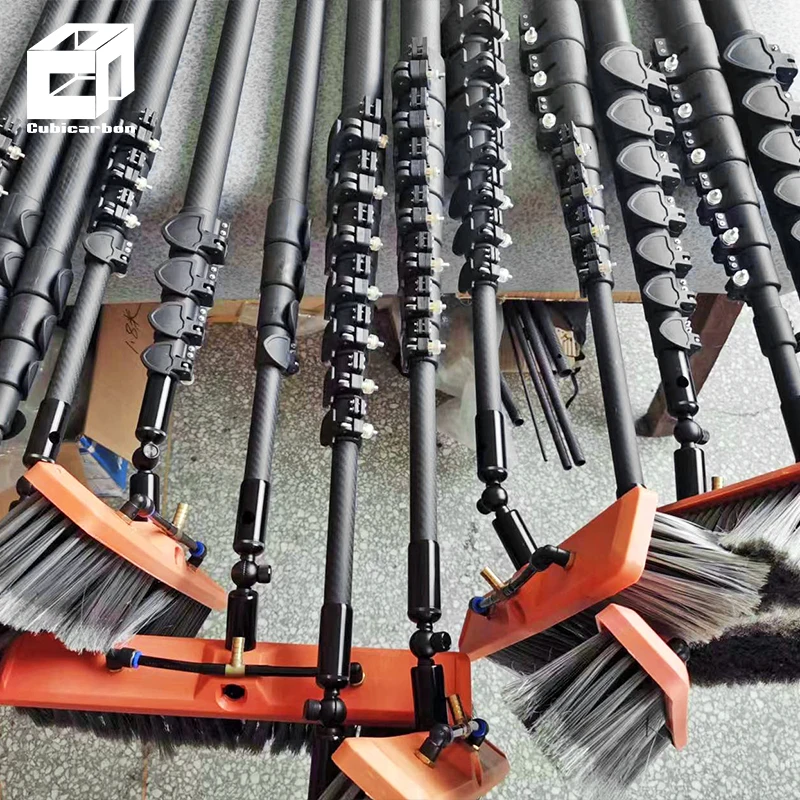 50ft 60ft 65ft 100% Real 3K Red Matte Carbon Fibre Telescopic Poles Carbon Fiber Window Cleaning/Washing Pole With Brush Kit