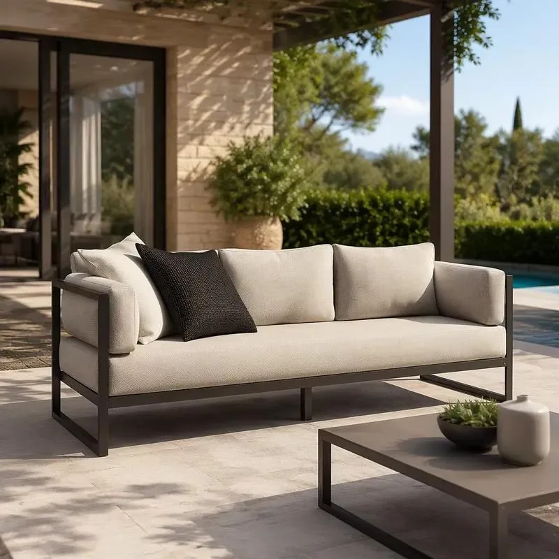 for Customizable Powder Coated Aluminum Triple Outdoor Sofa Sled Base Modern Patio Lounge Chair with Cushion Poolside Garden