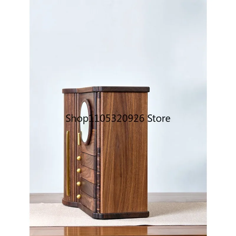 Rolling shutter door jewelry box large cosmetic storage cabinet North American black walnut raw jewelry cabinet dresser cabinet